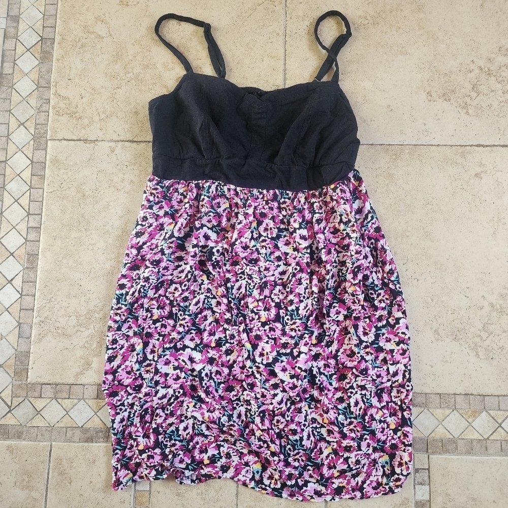 Torrid Black and Pink Floral Mini Dress